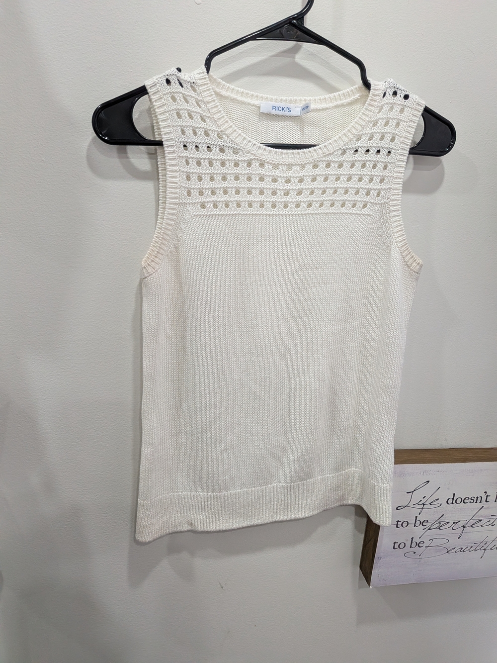 Ricki's Ivory Crochet Yoke Sleeveless Knit Vest